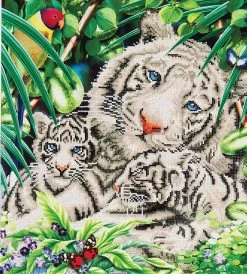 White Tiger En Cubs Diamond Dotz: 52x52 Cm